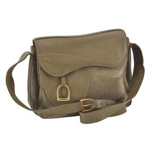 Gucci Stirrup style olive green suede & leather saddle bag cross body